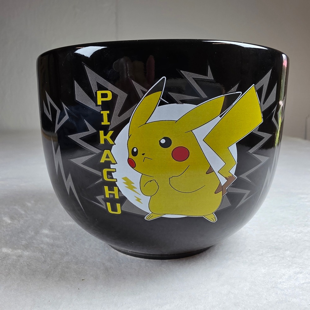 Pokemon Pikachu Ramen Bowl Silver Buffalo Black Ceramic 20oz Noodle Soup Bowl